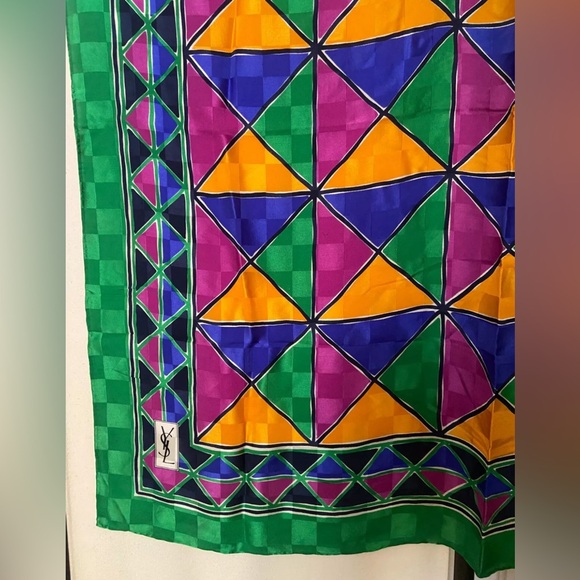 Vintage YSL Yves Saint Laurent Geometric Pattern Silk Scarf 33" - Picture 3 of 4